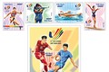 Bộ tem có 4 mẫu tem và 1 bloc giới thiệu một số môn thể thao thế mạnh của Việt Nam. Ảnh: vietnamstamp.com.vn