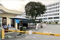 Khung cảnh vắng vẻ bên trong Bệnh viện Bệnh nhiệt đới Tp. Hồ Chí Minh sau khi có lệnh phong toả. Ảnh: Hồng Giang - TTXVN
