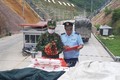 Các lực lượng chức năng tại cửa khẩu Tân Thanh kiểm tra mặt hàng vải quả tươi trước khi xuất khẩu. Ảnh: Quang Duy – TTXVN