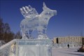 Hình ảnh điêu khắc băng cách điệu con trâu - linh vật của năm Tân Sửu. Ảnh: Trần Hiếu - PV TTXVN tại Nga