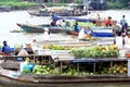 Chợ nổi Ba Ngàn (thị xã Ngã Bảy, tỉnh Hậu Giang) tấp nập ghe xuồng với bạt ngàn đặc sản hoa trái phục vụ thị trường Tết Nguyên đán. Ảnh: Duy Khương – TTXVN