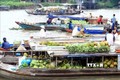 Chợ nổi Ba Ngàn (thị xã Ngã Bảy, tỉnh Hậu Giang) tấp nập ghe xuồng với bạt ngàn đặc sản hoa trái. Ảnh: Duy Khương – TTXVN