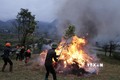 Lực lượng dân quân cùng người dân tham gia diễn tập dập lửa tại khu rừng của bản 46 (xã Sơn Bình, huyện Tam Đường, tỉnh Lai Châu) tháng 11/2021. Ảnh: Quý Trung – TTXVN