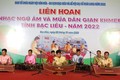 Một tiết mục dự thi tại Liên hoan nhạc Ngũ âm và Múa dân gian Khmer tỉnh Bạc Liêu năm 2022. Ảnh: Nhật Bình - TTXVN
