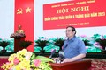 Thủ tướng Phạm Minh Chính phát biểu chỉ đạo tại Hội nghị Quân chính toàn quân 6 tháng đầu năm 2023. Ảnh: Dương Giang-TTXVN