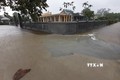 Nhiều con đường trên thôn Xuân Tùy xã Quảng Phú, huyện Quảng Điền bị ngập lụt nguy hiểm. Ảnh: Mai Trang-TTXVN