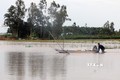 Nông dân huyện Mỹ Tú (Sóc Trăng) đẩy côn để đánh bắt thủy sản trong mùa nước nổi. Ảnh: Tuấn Phi - TTXVN

