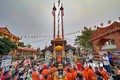 Quang cảnh Lễ tắm Phật trong Tết Chôl Chnăm Thmây 2023 tại chùa Buppharam (xã Hưng Hội, huyện Vĩnh Lợi, tỉnh Bạc Liêu). Ảnh: Thanh Liêm - TTXVN 