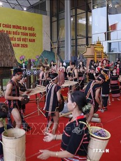 Chương trình biểu diễn văn hoá nghệ thuật truyền thống các dân tộc thiếu số tại Đại hội đại biểu các dân tộc thiểu số Việt Nam lần thứ II năm 2020. Ảnh: Dương Giang - TTXVN