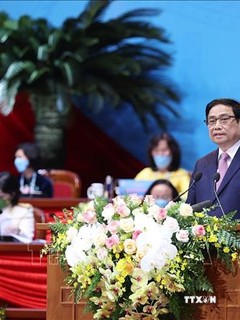 Thủ tướng Phạm Minh Chính phát biểu chúc mừng Đại hội. Ảnh: Dương Giang-TTXVN
