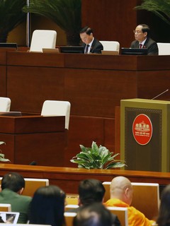 Chủ tịch Quốc hội Vương Đình Huệ phát biểu khai mạc Kỳ họp bất thường lần thứ 5, Quốc hội khóa XV. Ảnh: Nhan Sáng - TTXVN
