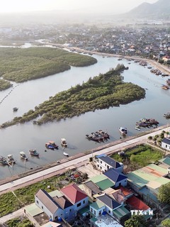 Xã Thạch Kim (huyện Lộc Hà, Hà Tĩnh) hiện có hơn 100 tàu thuyền đánh bắt cá, cung cấp nguồn nguyên liệu dồi dào cho nghề nướng cá của người dân địa phương. Ảnh: Hữu Quyết – TTXVN