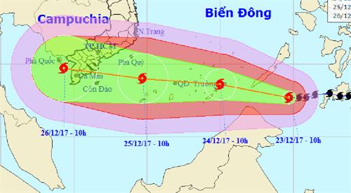 Thời tiết ngày 25/12: Bão số 16 vào đất liền các tỉnh từ Bà Rịa-Vũng Tàu đến Cà Mau với gió giật cấp 12-13