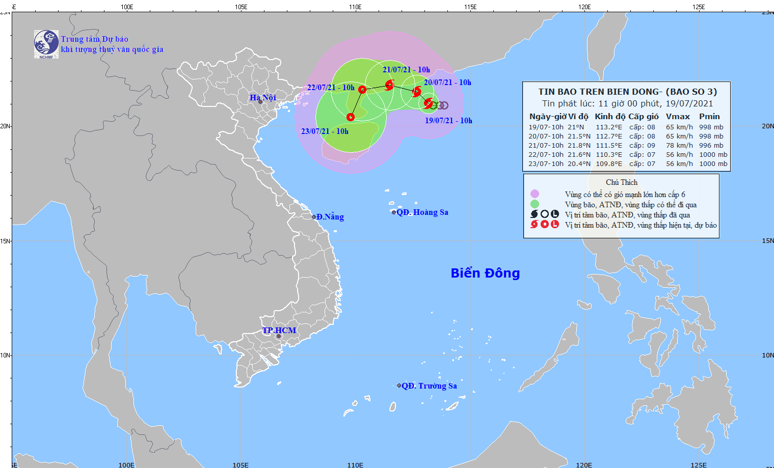Bản đồ đường đi của bão số 3. Ảnh: nchmf.gov.vn
