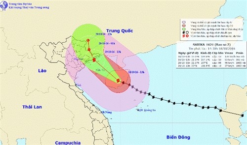 Dự báo 13h ngày 19/10, tâm bão số 7 nằm trên vùng bờ biển Quảng Ninh- Hải Phòng