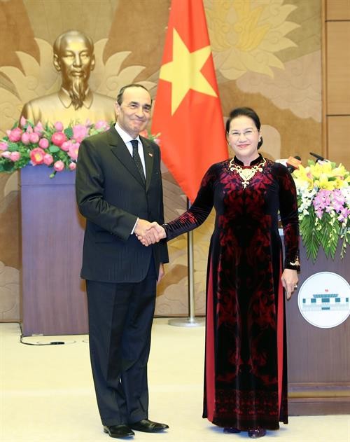 越南国会主席阮氏金银与摩洛哥众议院议长共同主持记者见面会
