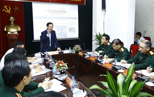 Trưởng ban Tuyên giáo Trung ương Võ Văn Thưởng làm việc với Báo Quân đội Nhân dân