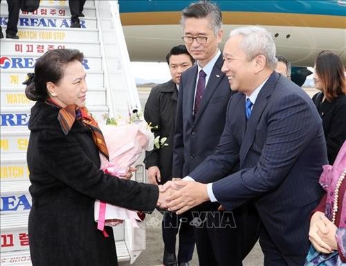  国会主席阮氏金银抵达釜山 开始对韩国进行正式访问