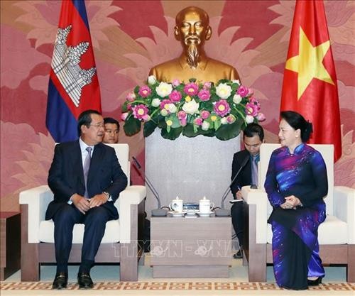 越南国会主席阮氏金银会见柬埔寨首相洪森