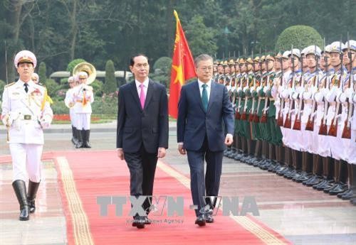 越南国家主席陈大光同韩国总统文在寅举行会谈