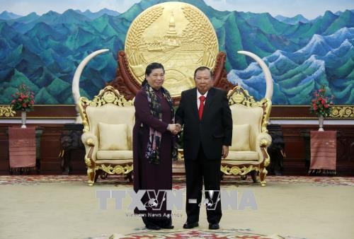老挝党、国家与政府领导分别会见越南国会代表团