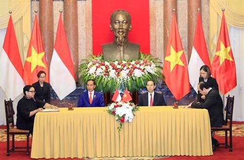 越南国家主席陈大光与印尼总统佐科会见记者