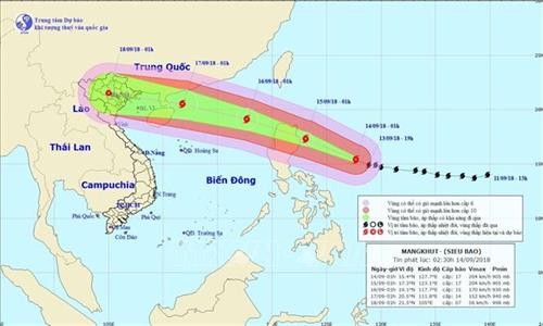 Thời tiết ngày 14/9: Siêu bão Mangkhut tiến theo hướng vào đất liền các tỉnh ven biển Bắc Bộ