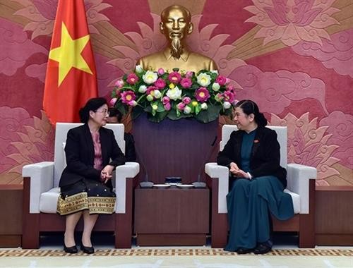 越南国会常务副主席丛氏放会见老挝审计署审计长万通·西潘敦