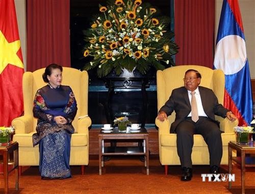 越南国会主席阮氏金银会见老挝人民革命党总书记、国家主席本扬