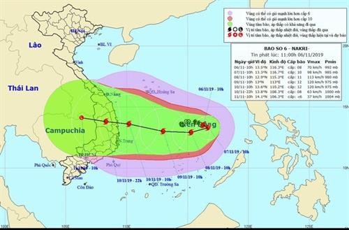 越南2019年第6号台风：10级阵风向东部转移