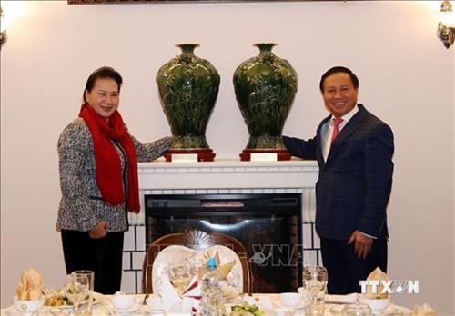 越南国会主席阮氏金银造访越南驻俄罗斯大使馆