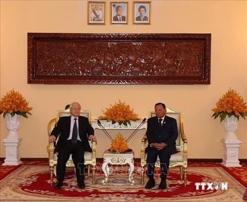 阮富仲会见柬埔寨参议院议长赛冲 和国会主席韩桑林