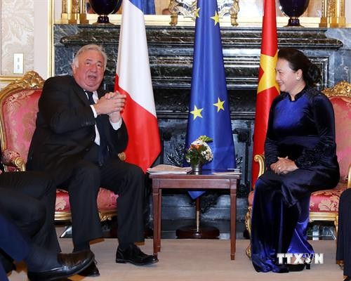 越南国会主席阮氏金银会见法国参议院议长拉尔歇