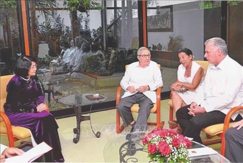 越南国家副主席邓氏玉盛会见古巴领导人