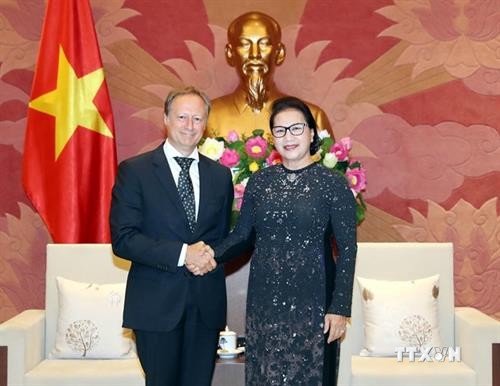 越南国会主席阮氏金银会见欧盟驻越代表团团长安格莱特