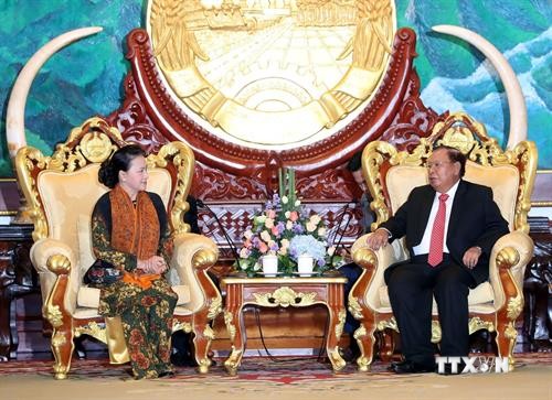 越南国会主席阮氏金银会见老挝人民革命党中央总书记、国家主席本扬