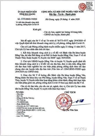 Dịch COVID-19: Hà Giang kết thúc khoanh vùng cách ly phòng, chống dịch