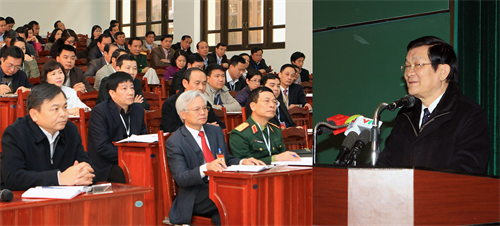 Chủ tịch nước Trương Tấn Sang đối thoại với học viên lớp bồi dưỡng dự nguồn cán bộ cao cấp khóa 5