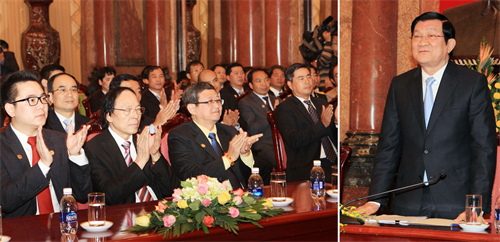 Chủ tịch nước Trương Tấn Sang gặp mặt 63 doanh nghiệp đạt Thương hiệu quốc gia năm 2014 