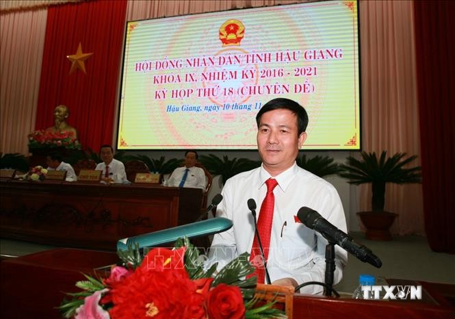Ông Trần Văn Huyến được bầu làm chủ tịch HĐND tỉnh Hậu Giang nhiệm kỳ 2016 - 2021. Ảnh: Duy Khương - TTXVN