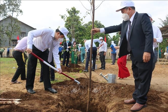Lãnh đạo tỉnh Phú Yên trồng cây tại Lễ phát động “Tết trồng cây đời đời nhớ ơn Bác Hồ”. Ảnh: TTXVN