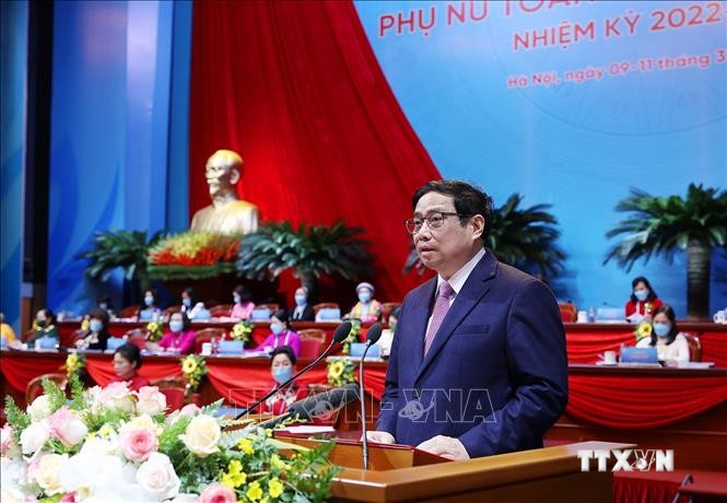 Thủ tướng Phạm Minh Chính phát biểu chúc mừng Đại hội. Ảnh: Dương Giang-TTXVN
