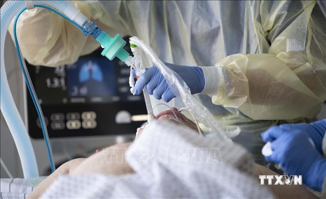 Nhân viên y tế điều trị cho bệnh nhân COVID-19 tại bệnh viện ở Stuttgart, Đức. Ảnh: AFP/ TTXVN