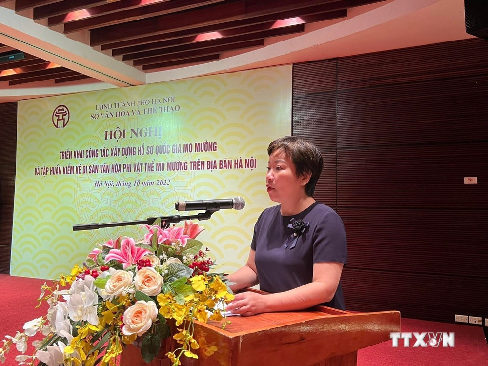 Đại diện Sở Văn hóa và Thể thao Hà Nội phát biểu tại Hội nghị. Ảnh: Đinh Thuận - TTXVN