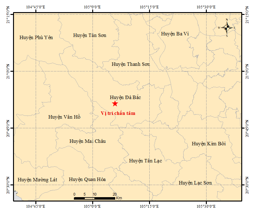 Động đất có độ lớn 4.0 xảy ra tại huyện Đà Bắc, tỉnh Hòa Bình 