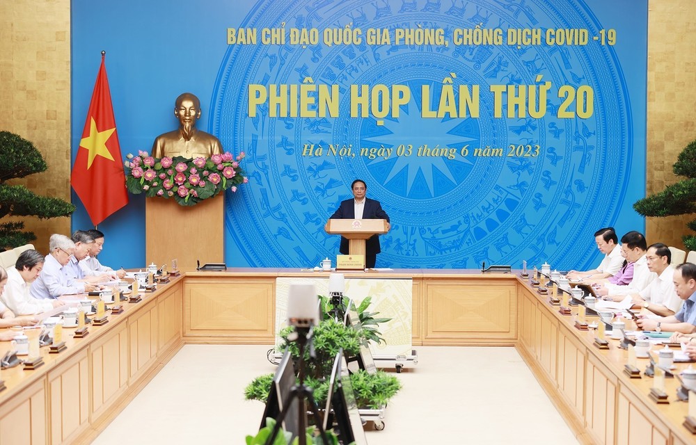 Thủ tướng Phạm Minh Chính chủ trì Phiên họp lần thứ 20 Ban Chỉ đạo quốc gia phòng, chống dịch COVID-19. Ảnh: Dương Giang - TTXVN