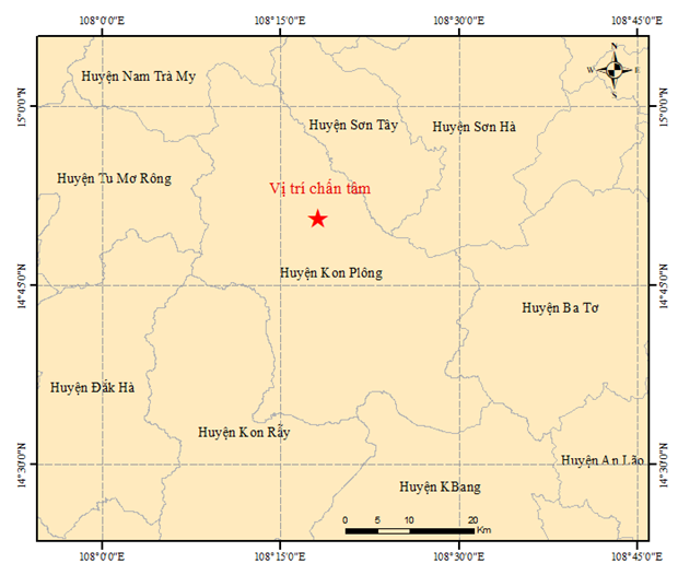 Trận động đất thứ 5 trong ngày tại Kon Plông (Kon Tum) có độ lớn 4.0