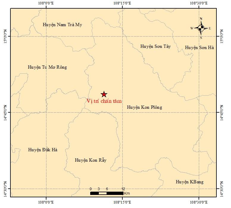 Động đất độ lớn 3.6 tại huyện Kon Plông, tỉnh Kon Tum 