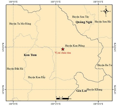 Động đất có độ lớn 3.8 tại huyện Kon Plông, Kon Tum