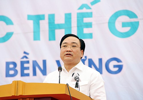 Phó Thủ tướng Chính phủ Hoàng Trung Hải phát biểu tại Lễ mít tinh. Ảnh: baobacgiang.com.vn